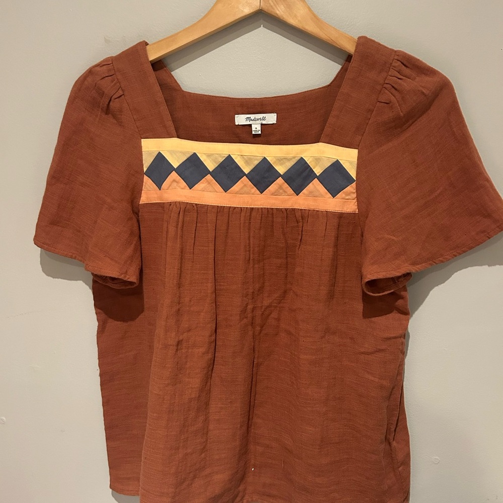 Madewell Terracotta Boho Square Neck Top Flutter Sleeves Size Small